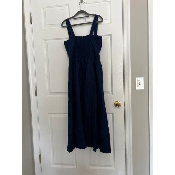 NWT Reformation Everett Linen Midi Dress in Danube (Navy Blue) Size 10 - Picture 5 of 8